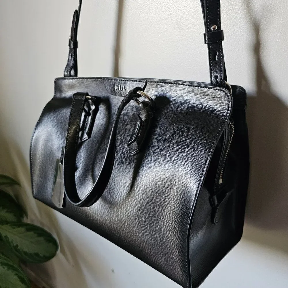 LIKE NEW LAUREN RALPH LAUREN BLACK LEATHER SATCHEL / SHOULDER BAG MEDIUM